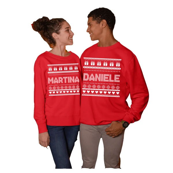 Coppia di Felpe Girocollo Natale Natalizie lui e lei PERSONALIZZABILE - PERSONALIZZA CON IL TUO NOME - idea regalo natale Unisex