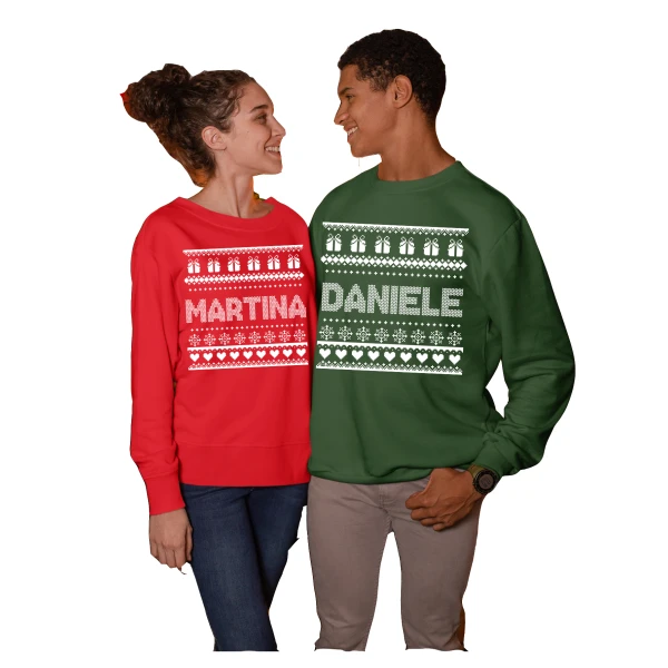Coppia di Felpe Girocollo Natale Natalizie lui e lei PERSONALIZZABILE - PERSONALIZZA CON IL TUO NOME - idea regalo natale Unisex - immagine 2