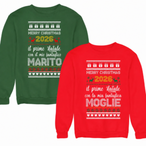 Coppia felpe girocollo Natale lui e lei il primo Natale da marito e moglie
