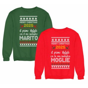 Coppia di Felpe Girocollo lui e lei Natale Natalizie 2025 Merry Christmas il primo Natale con il mio/la mia fantastico/a marito/moglie - idea regalo natale Unisex