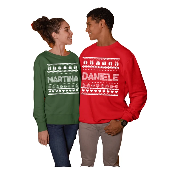 Coppia di Felpe Girocollo Natale Natalizie lui e lei PERSONALIZZABILE - PERSONALIZZA CON IL TUO NOME - idea regalo natale Unisex - immagine 4