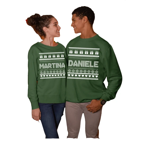 Coppia di Felpe Girocollo Natale Natalizie lui e lei PERSONALIZZABILE - PERSONALIZZA CON IL TUO NOME - idea regalo natale Unisex - immagine 3