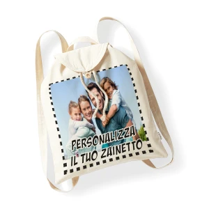 Zainetto in cotone organico Personalizzato con foto - Personalizza il tuo zainetto - idea regalo