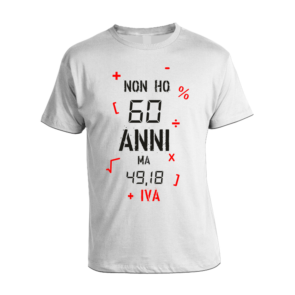 T-shirt donna compleanno Non compio 60 anni ma 18 più 42 di esperienza,  fascino e