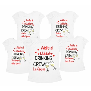Pacchetto Magliette T-Shirt Addio al Nubilato Drinking Crew Sposa Amica Testimone Gadget Addio al Nubilato