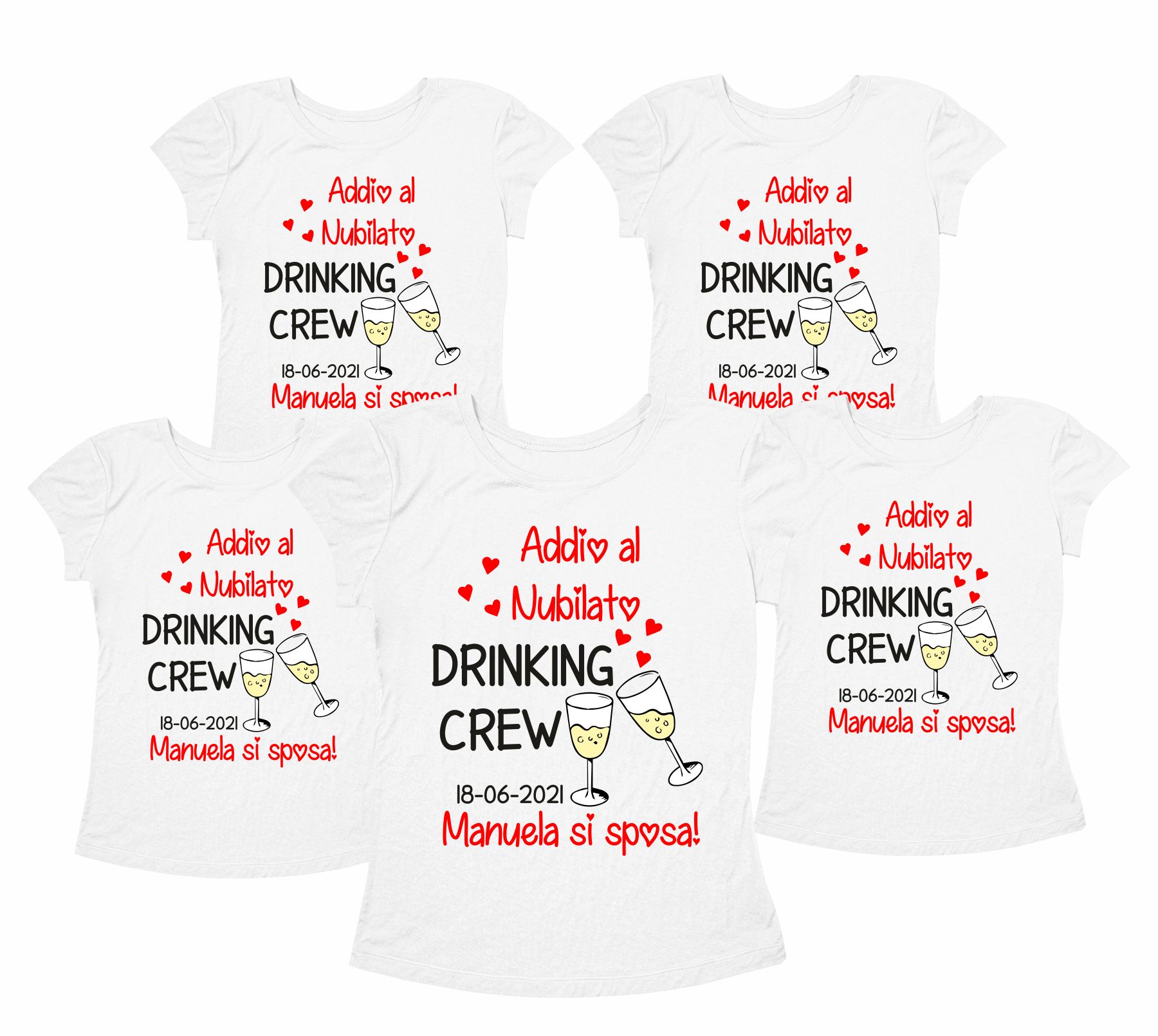 Pacchetto Magliette PERSONALIZZABILE T-Shirt Addio al Nubilato Drinking  Crew Sposa Amica Testimone Gadget Addio al Nubilato - ColorFamily