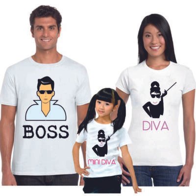Set t-shirt coordinate famiglia 3 pezzi per lui, per lei, e per la figlia