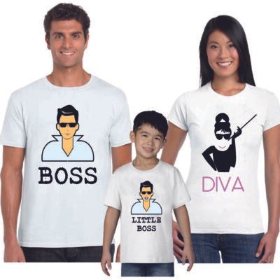 Set t-shirt coordinate famiglia 3 pezzi Boss, Diva, Little Boss