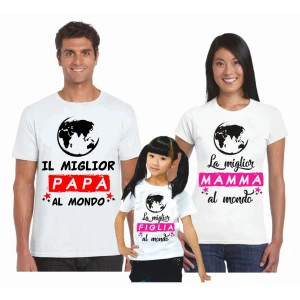 Tris T-Shirt Famiglia madre, padre, figlia migliori al mondo - festa del papa' - festa della mamma - magliette divertenti per tutta la famiglia - idea regalo