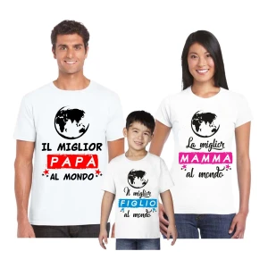 Tris T-Shirt Famiglia madre, padre, figlio migliori al mondo - festa del papa' - festa della mamma - magliette divertenti per tutta la famiglia - idea regalo