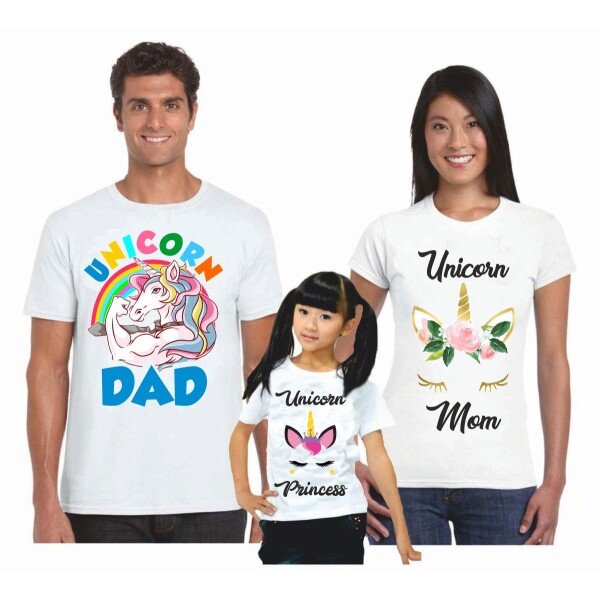 Tris T-Shirt Famiglia madre, padre, figlio Unicorn - festa del papa' - festa della mamma - magliette divertenti per tutta la famiglia - idea regalo