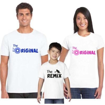 Tris T-Shirt Famiglia madre, padre, figlio The Original The Remix - festa del papa' - festa della mamma - magliette divertenti - idea regalo