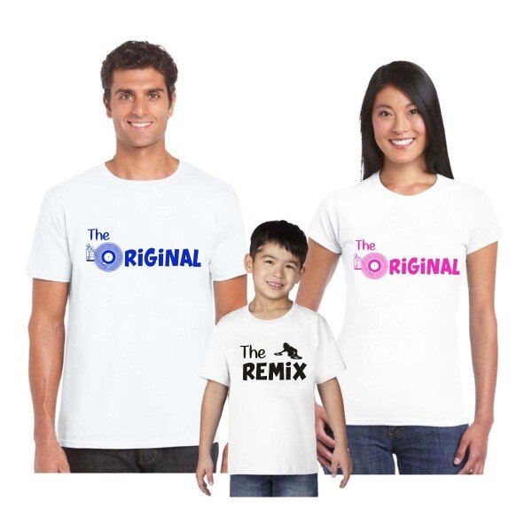 Tris T-Shirt Famiglia madre, padre, figlio The Original The Remix - festa del papa' - festa della mamma - magliette divertenti - idea regalo