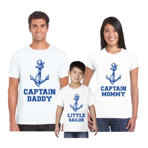 Tris T-Shirt Famiglia madre, padre, figlio Captain Daddy Mommy, Little Sailor - festa del papa' - festa della mamma - magliette divertenti - idea regalo
