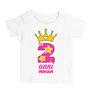 T-Shirt Maglietta Compleanno PERSONALIZZABILE CON NOME BAMBINA 2 anni Ho 2 anni Principessa Buon Compleanno Regalo Compleanno