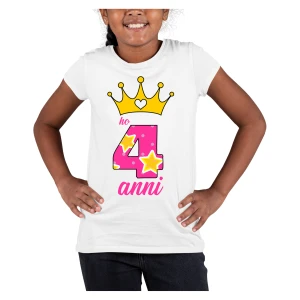 T-Shirt Maglietta Compleanno Bambina 4 anni Ho 4 anni Principessa Buon Compleanno Regalo Compleanno
