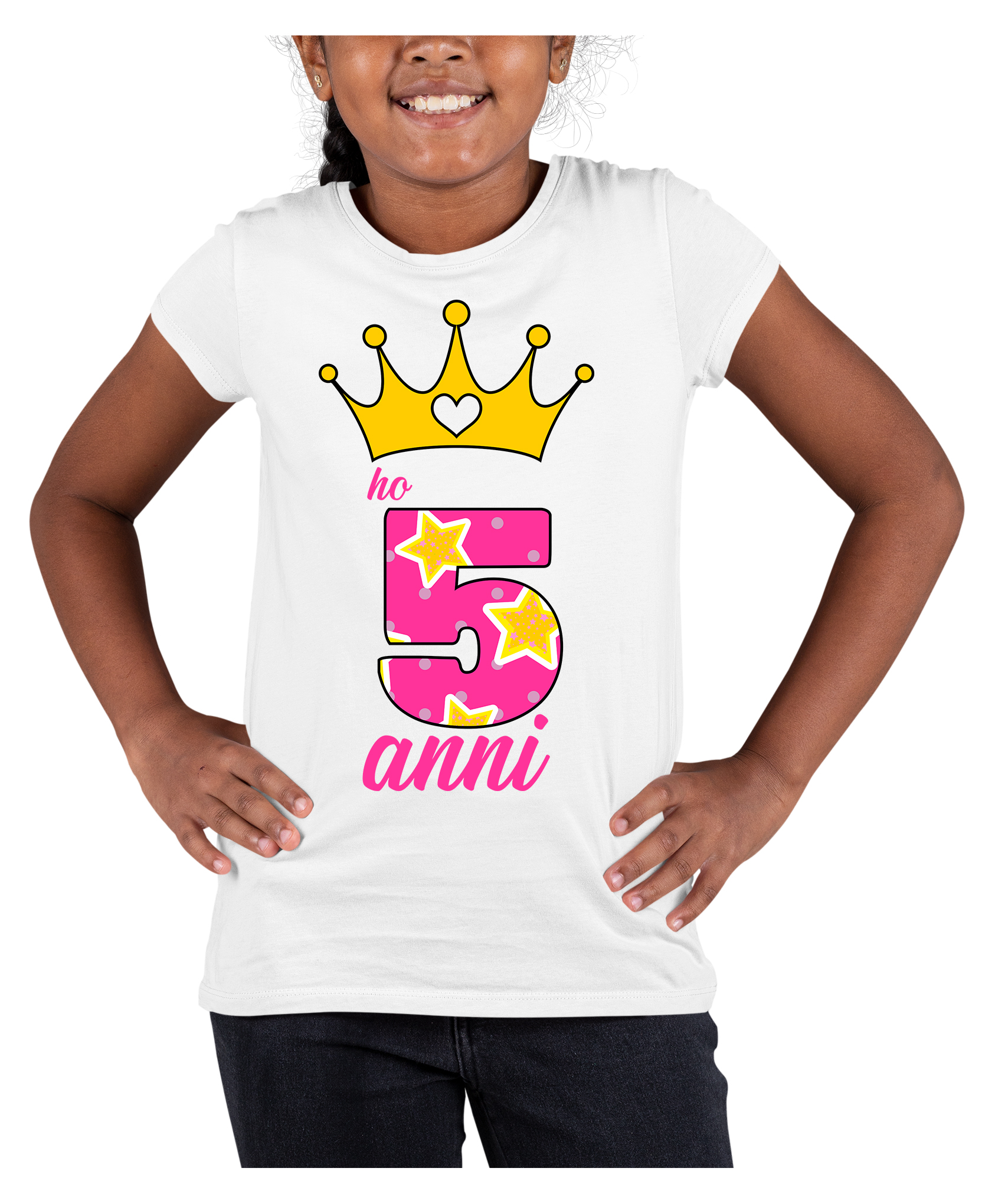 T-Shirt Maglietta Compleanno Bambina 5 anni Ho 5 anni Principessa