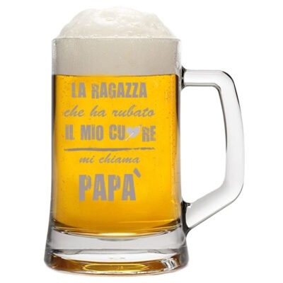 Boccale con incisione Papà - la ragazza che ha rubato il mio cuore mi chiama papà - festa del papà - bicchiere in vetro chiaro, capienza 50 cl
