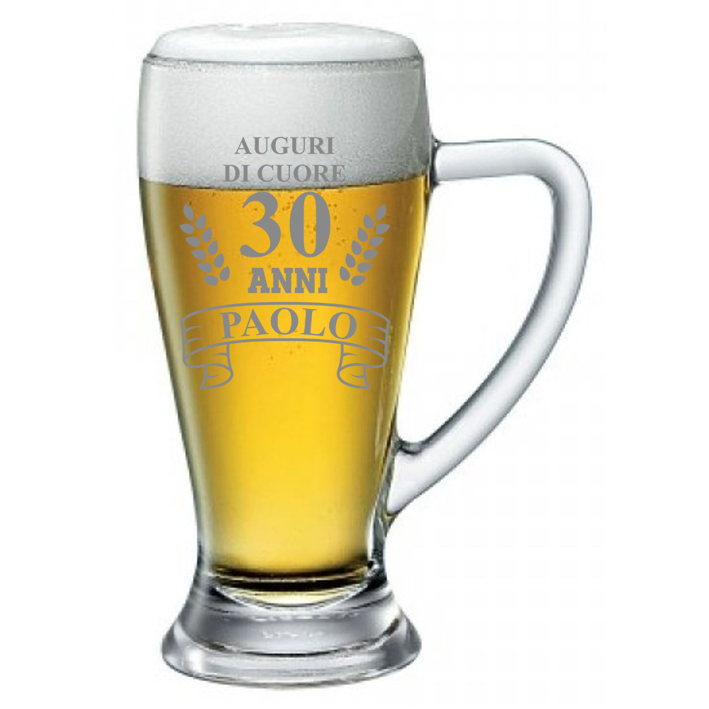 Bicchiere in Vetro Chiaro - Idea Regalo Compleanno Regali Originali Nome del festeggiato Boccale da Birra Personalizzato con Nome Incisione Compleanno 30 Anni Auguri di Cuore ca 50cl 