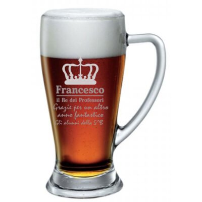 Boccale da birra con incisione personalizzabile con NOME MAESTRO/PROF - Personalizza con il nome della classe - bicchiere in vetro 38 cl
