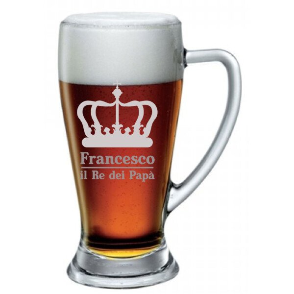 Boccale da birra con incisione personalizzabile Papà - il Re dei Papà - bicchiere in vetro 38 cl