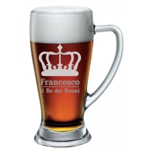 Boccale da birra con incisione personalizzabile Nonno - il Re dei Nonni - bicchiere in vetro 38 cl