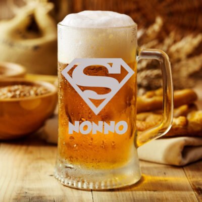 Boccale con incisione Nonno -  Super Nonno - festa dei nonni - idea regalo - bicchiere in vetro chiaro, capienza 50 cl