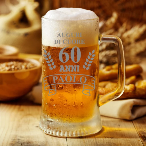 Boccale personalizzato Compleanno 60 anni Auguri di cuore (nome del festeggiato) - con incisione - ca 50 cl