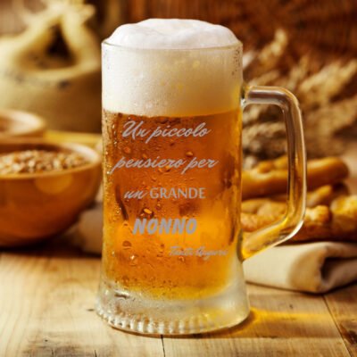 Boccale con incisione Nonno - un piccolo pensiero per un grande nonno - tanti auguri - festa dei nonni - idea regalo - bicchiere in vetro chiaro, capienza 50 cl