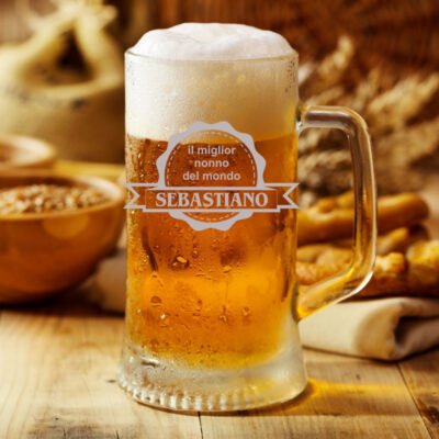 Boccale Personalizzabile con incisione Nonno - il miglior nonno del mondo [nome del nonno] - festa dei nonni - idea regalo - bicchiere in vetro chiaro, capienza 50 cl