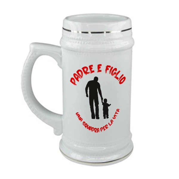 Boccale da Birra Festa del Papà Padre e figlio, una squadra per la vita - happy father's day - idea regalo - Capienza 50 CL