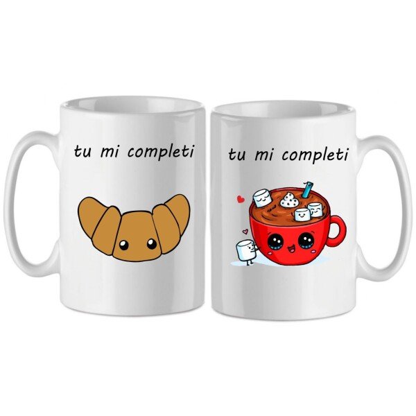 Tazza Mug Doppia Tu mi completi - latte e croissant - idea regalo