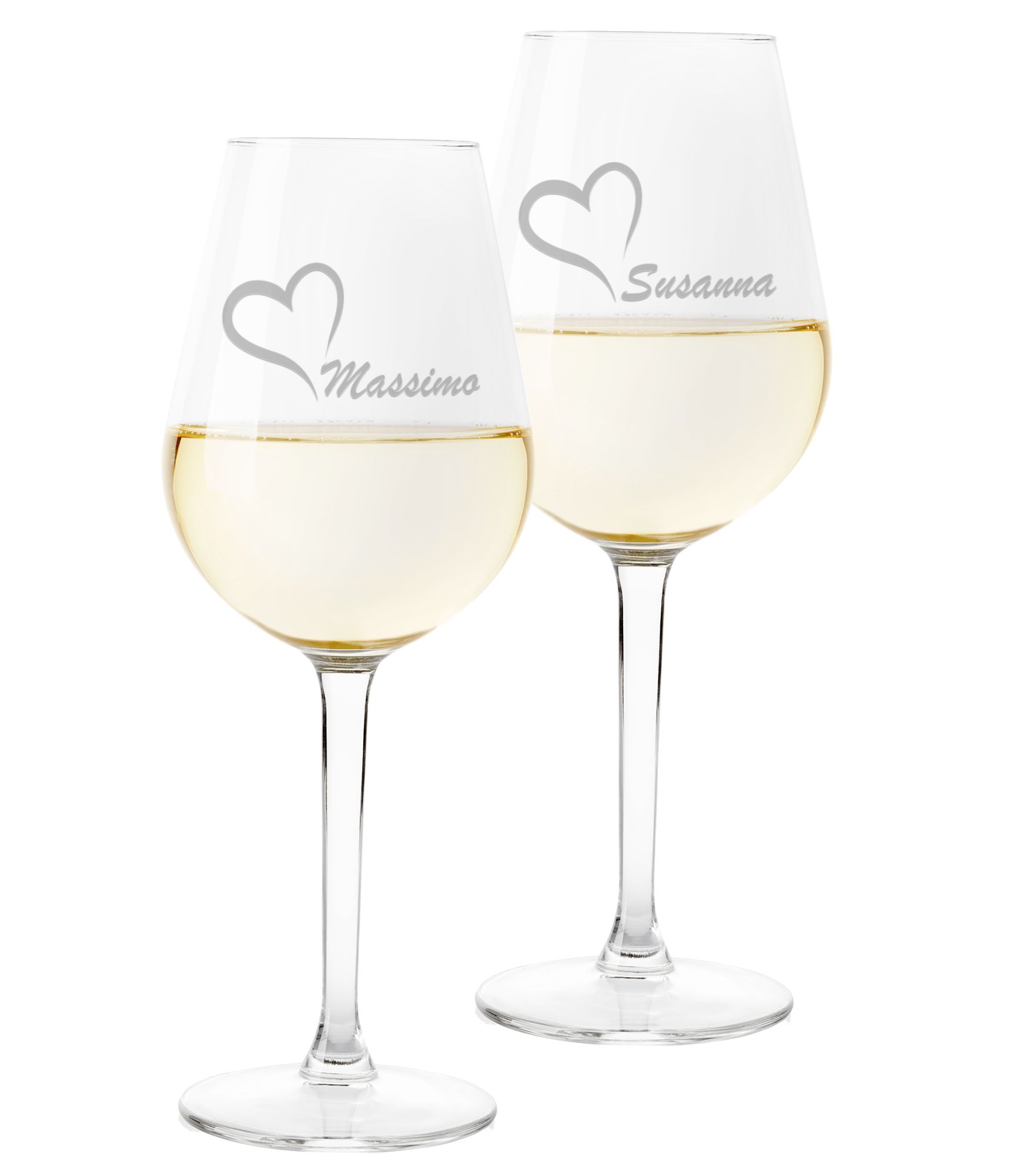 Bicchiere in Vetro 500 ml Coppia Calici Personalizzati Set da 2 calici Vino Personalizzati con Nome Love