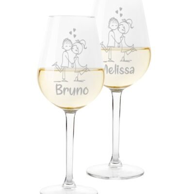 Coppia Calici Personalizzati Set da 2 calici vino personalizzati con nome Innamorati disegno - bicchiere in vetro 500 ml