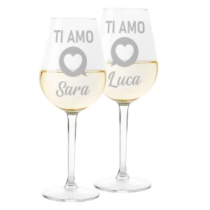 Coppia Calici Personalizzati Set da 2 calici vino personalizzati con nome Ti Amo - bicchiere in vetro 500 ml