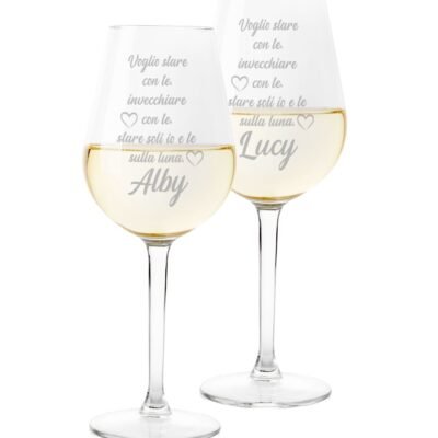 Coppia Calici Personalizzati Set da 2 calici vino personalizzati con nome Voglio stare con te - bicchiere in vetro 500 ml