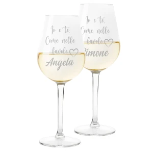Coppia Calici Personalizzati Set da 2 calici vino personalizzati con nome Io e te come nelle favole - bicchiere in vetro 500 ml