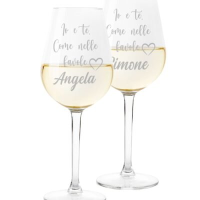 Coppia Calici Personalizzati Set da 2 calici vino personalizzati con nome Io e te come nelle favole - bicchiere in vetro 500 ml