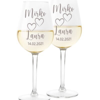 Coppia Calici Personalizzati Set da 2 calici vino personalizzati con nome e data matrimonio fidanzamento - bicchiere in vetro 500 ml