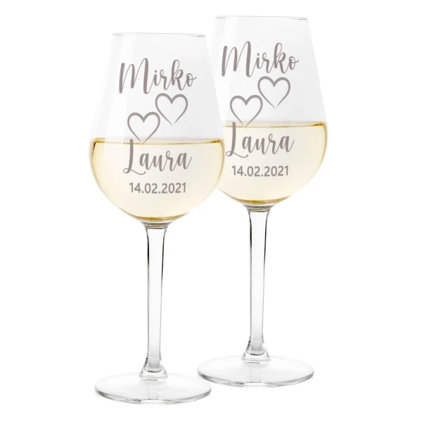Coppia Calici Personalizzati Set da 2 calici vino personalizzati con nome e data matrimonio fidanzamento - bicchiere in vetro 500 ml