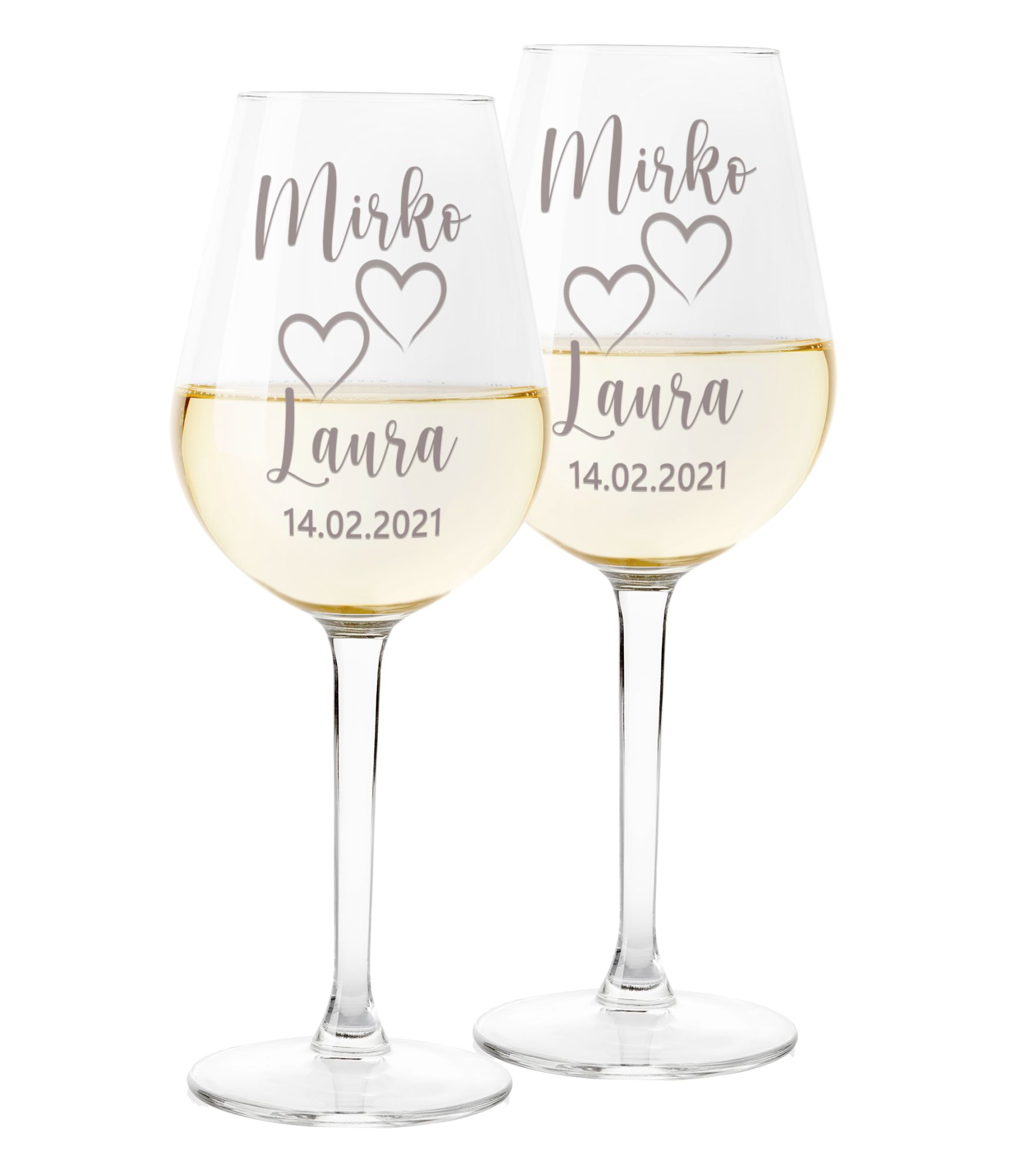 Coppia Calici Personalizzati Set da 2 calici vino personalizzati con nome e  data matrimonio fidanzamento - bicchiere in vetro 500 ml - ColorFamily
