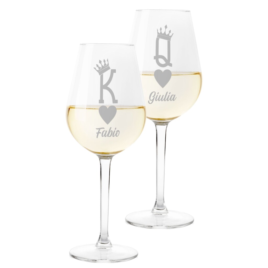Coppia Calici Personalizzati Set da 2 calici vino personalizzati con nome  King Queen - bicchiere in vetro 500 ml - ColorFamily