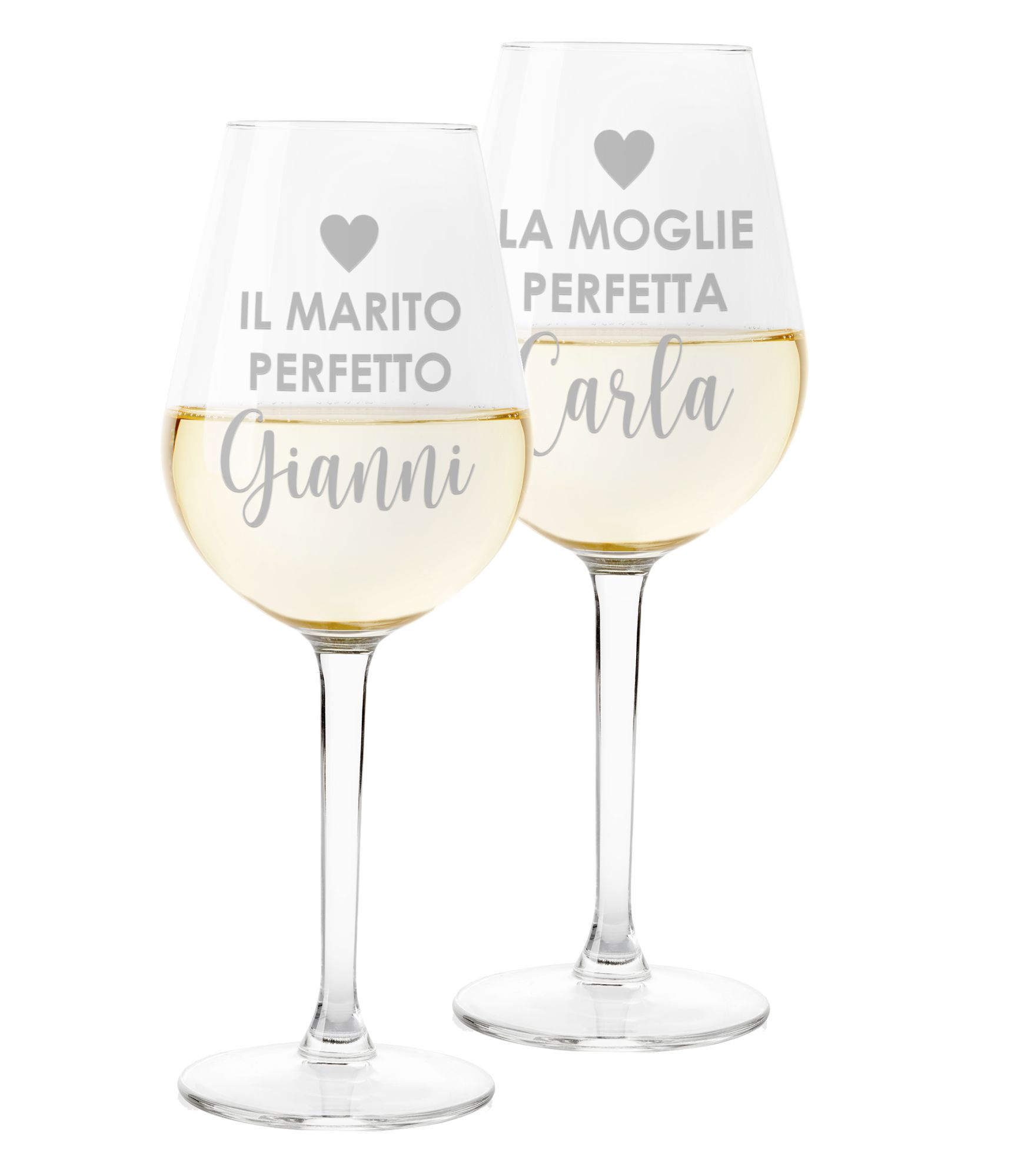 Coppia Calici Personalizzati Set da 2 calici vino personalizzati con nome  Moglie Perfetta Marito Perfetto - bicchiere in vetro 500 ml - ColorFamily