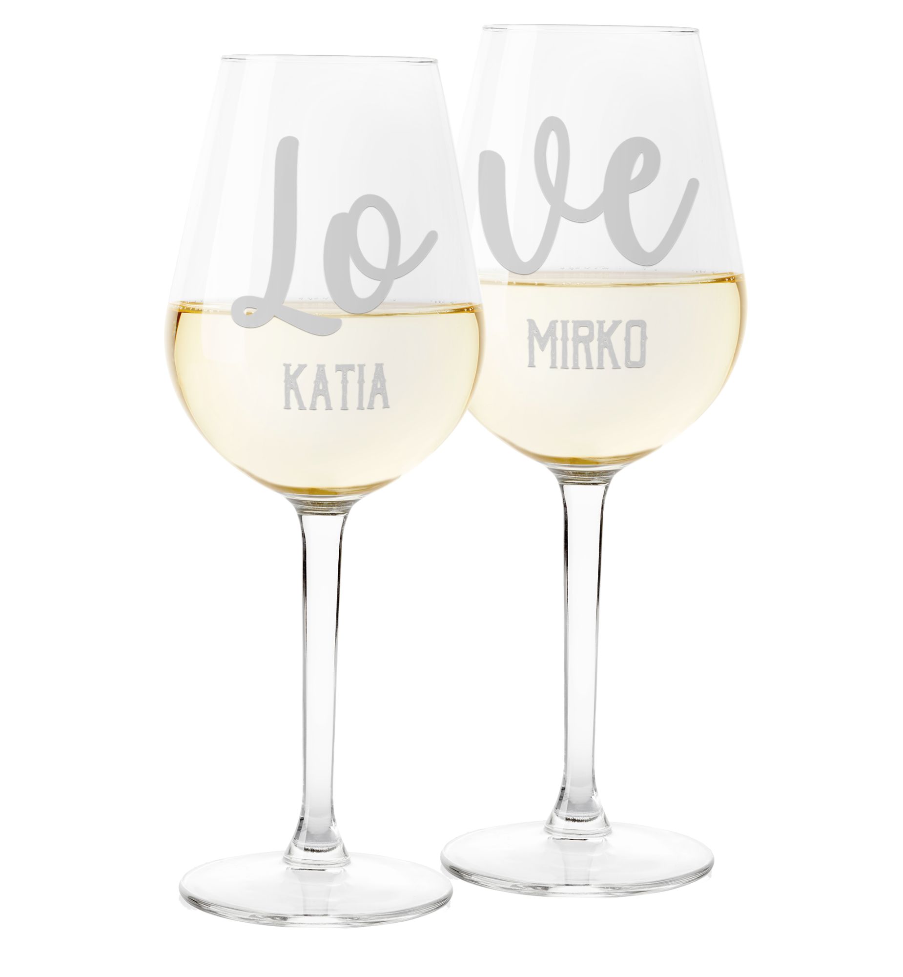 Coppia Calici Personalizzati Set da 2 calici Vino Personalizzati con Nome Amo Lui Amo Lei Bicchiere in Vetro 500 ml 