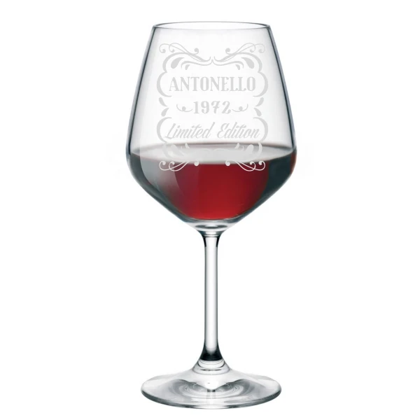 Calice da vino PERSONALIZZABILE con incisione PERSONALIZZA NOME ANNO FRASE D'AUGURI idea regalo bicchiere 50 cl