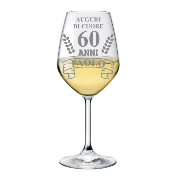 Calice in vetro personalizzato Compleanno 60 anni Auguri di cuore (nome del festeggiato) - con incisione - ca 500ml