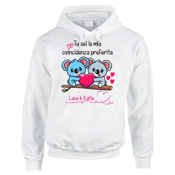 Felpa PERSONALIZZABILE SanValentino Regalo Fidanzati Innamorati Divertenti Tu sei la mia coincidenza preferita