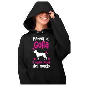 Felpa con cappuccio Donna PERSONALIZZABILE Mamma del miglior Pitbull del Mondo PERSONALIZZA COL NOME DEL TUO CANE felpe divertenti donna