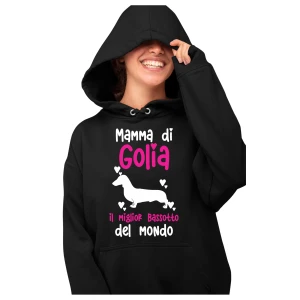 Felpa con cappuccio Donna PERSONALIZZABILE Mamma del miglior Bassotto del Mondo PERSONALIZZA COL NOME DEL TUO CANE felpe divertenti donna