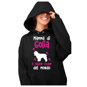 Felpa con cappuccio Donna PERSONALIZZABILE Mamma del miglior Cocker del Mondo PERSONALIZZA COL NOME DEL TUO CANE felpe divertenti donna